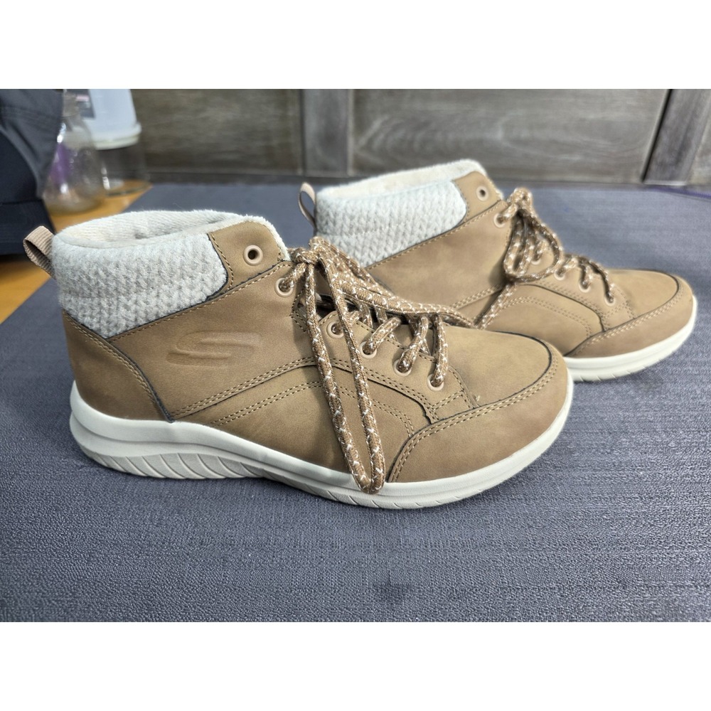 Skechers Womens 8.5‎ Faux Fur Lined Ankle Boots Tan Comfort Winter Shoes